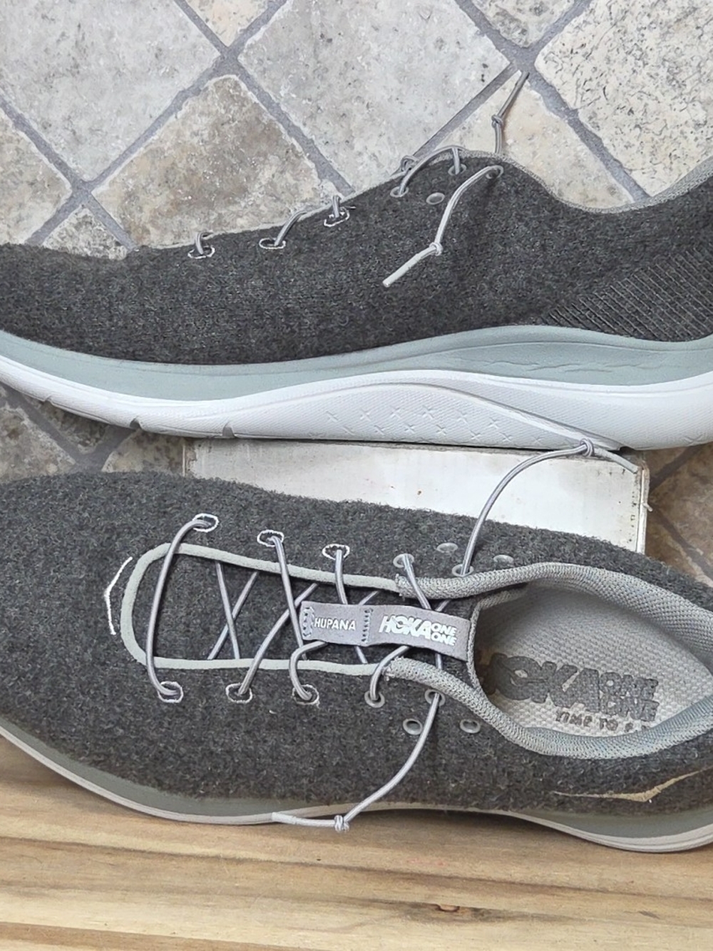 Hoka One One Womans Gray Slip-On Wool-Blend Sneakers 10.5 M